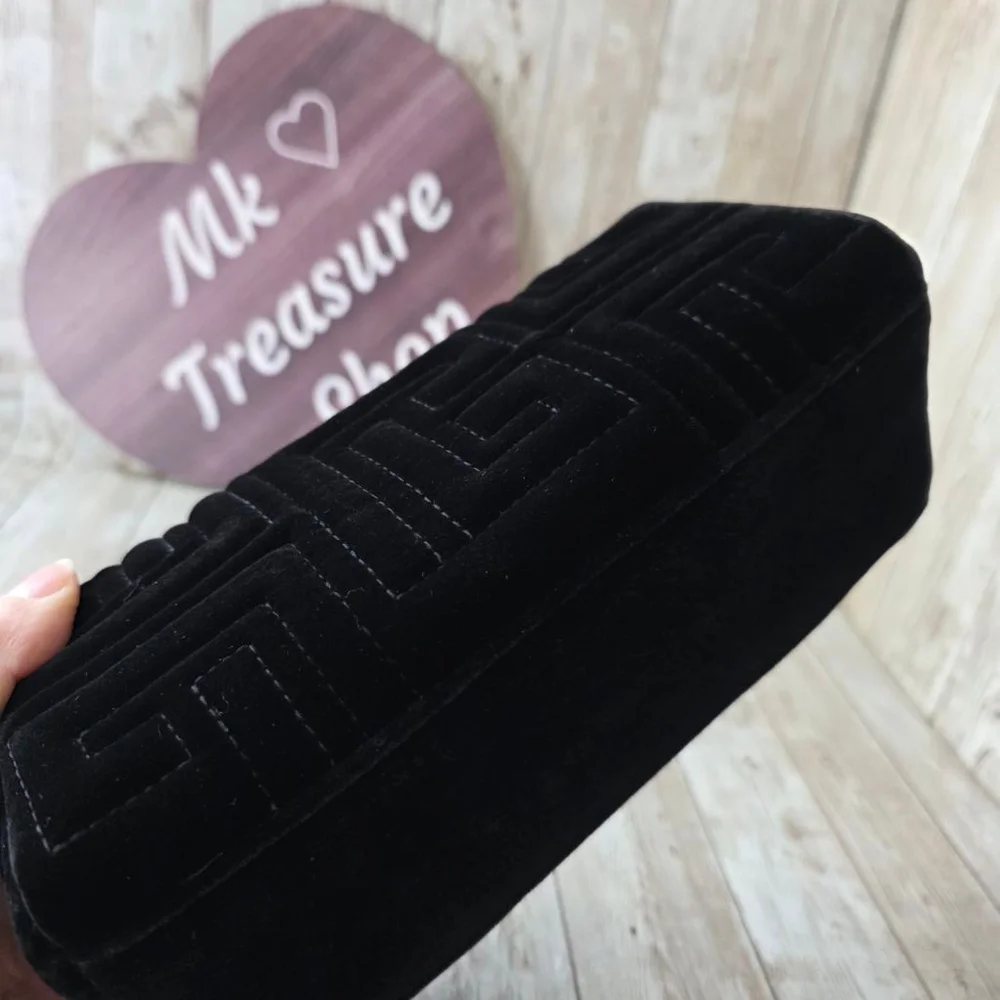 Women's Balmain Black Velvet Gold Logo Cosmetic Bag NWOT